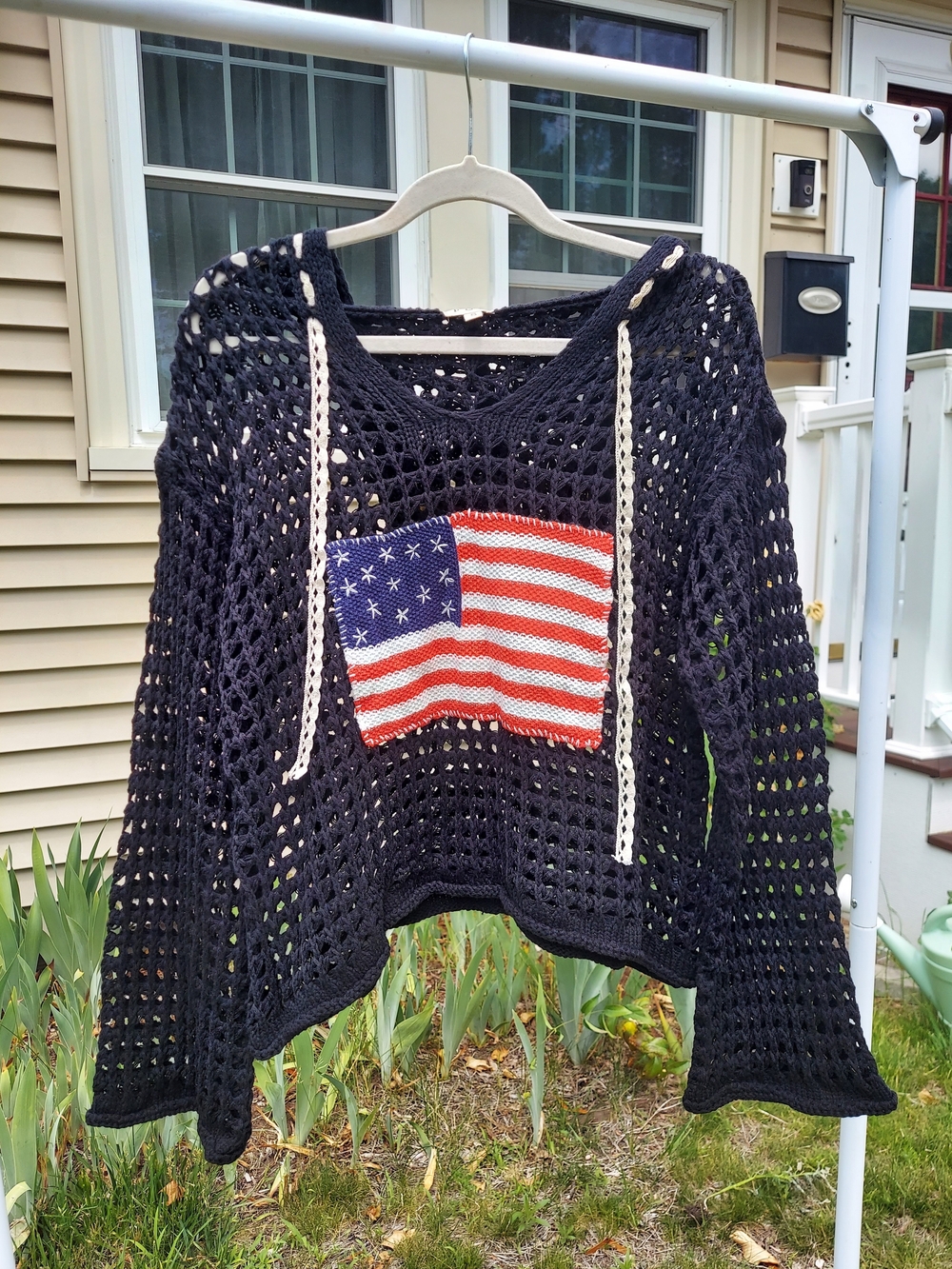 POL American Flag Crochet Oversized Cropped Sweater Women Sizes Small & Large
